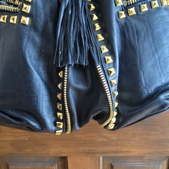 Betsey Johnson Large Hobo Croc To It Black and Gold Studded Women's Bag - Picture 6 of 12